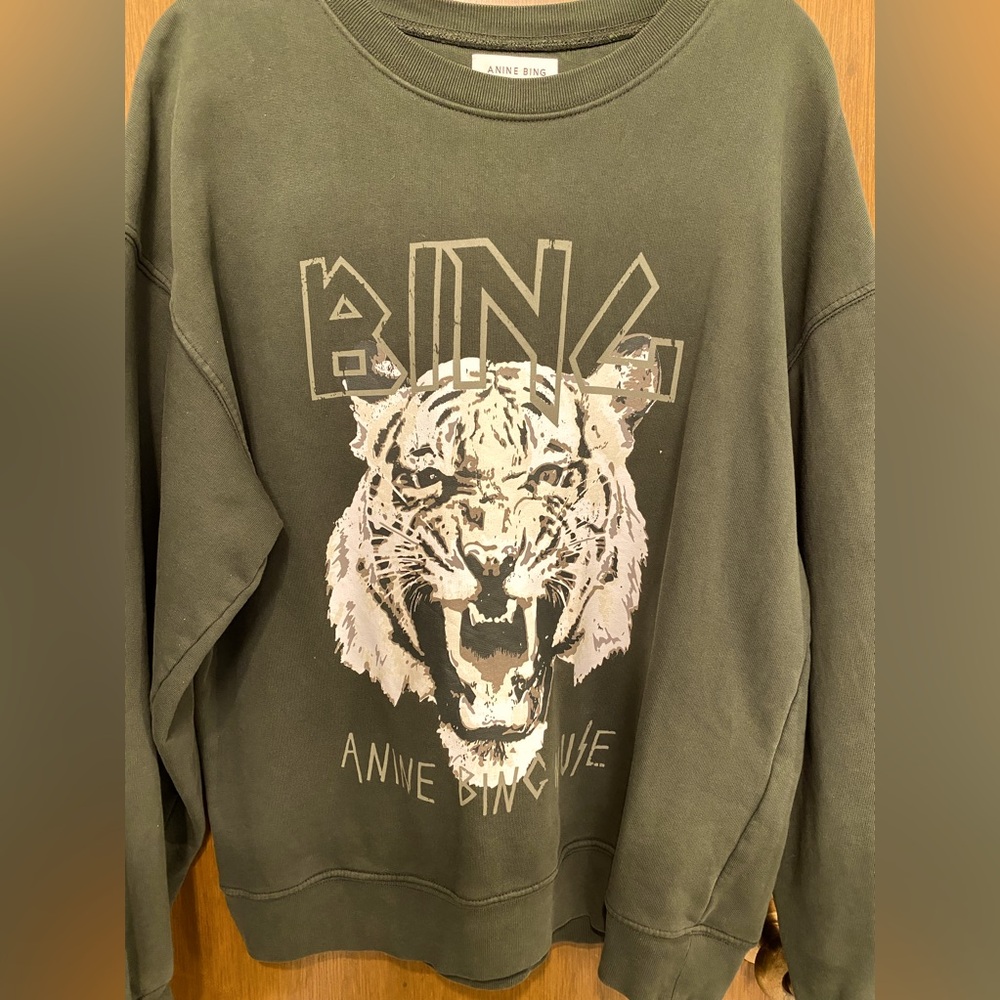 Anine Bing Green Tiger Sweatshirt Size Medium